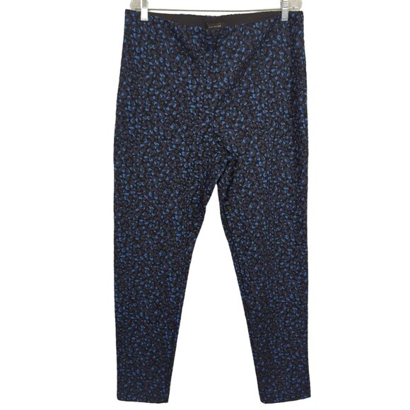 Ann Taylor Womens XLT Black Blue Patterned Pants elastic waist skinny - Picture 2 of 12